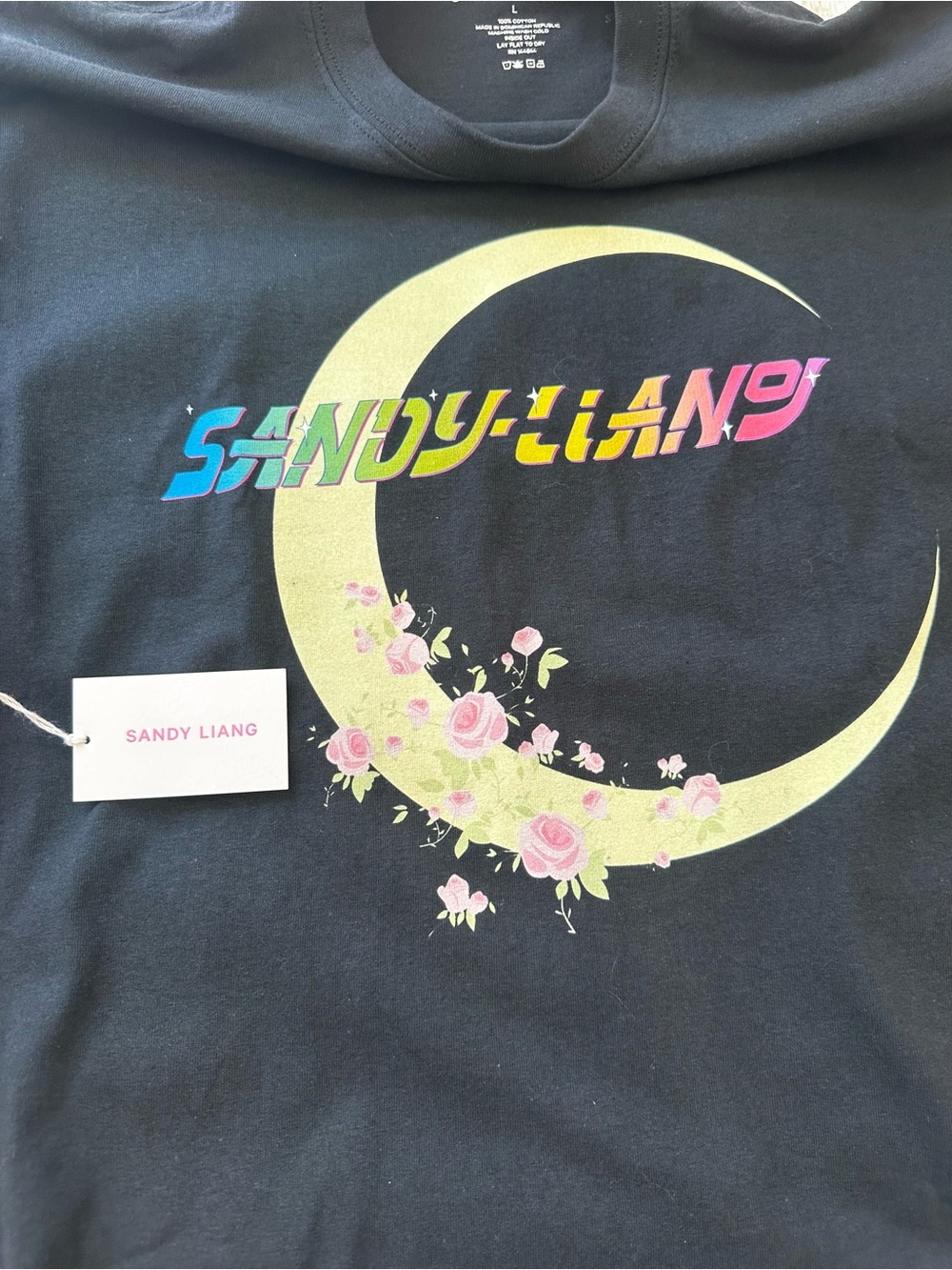 Sandy Liang Moonie Tee Women’s Black Graphic Short Sleeve T-Shirt Size: Large - Picture 7 of 7